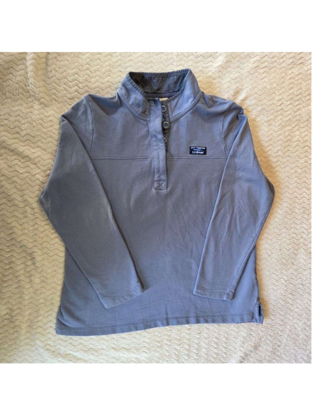 L.L.Bean Men’s Blue 1/4 Button Mock Neck Sweater Pullover